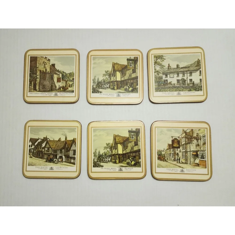 Pimpernel Set of 6 Coasters English Inns Cork with Box